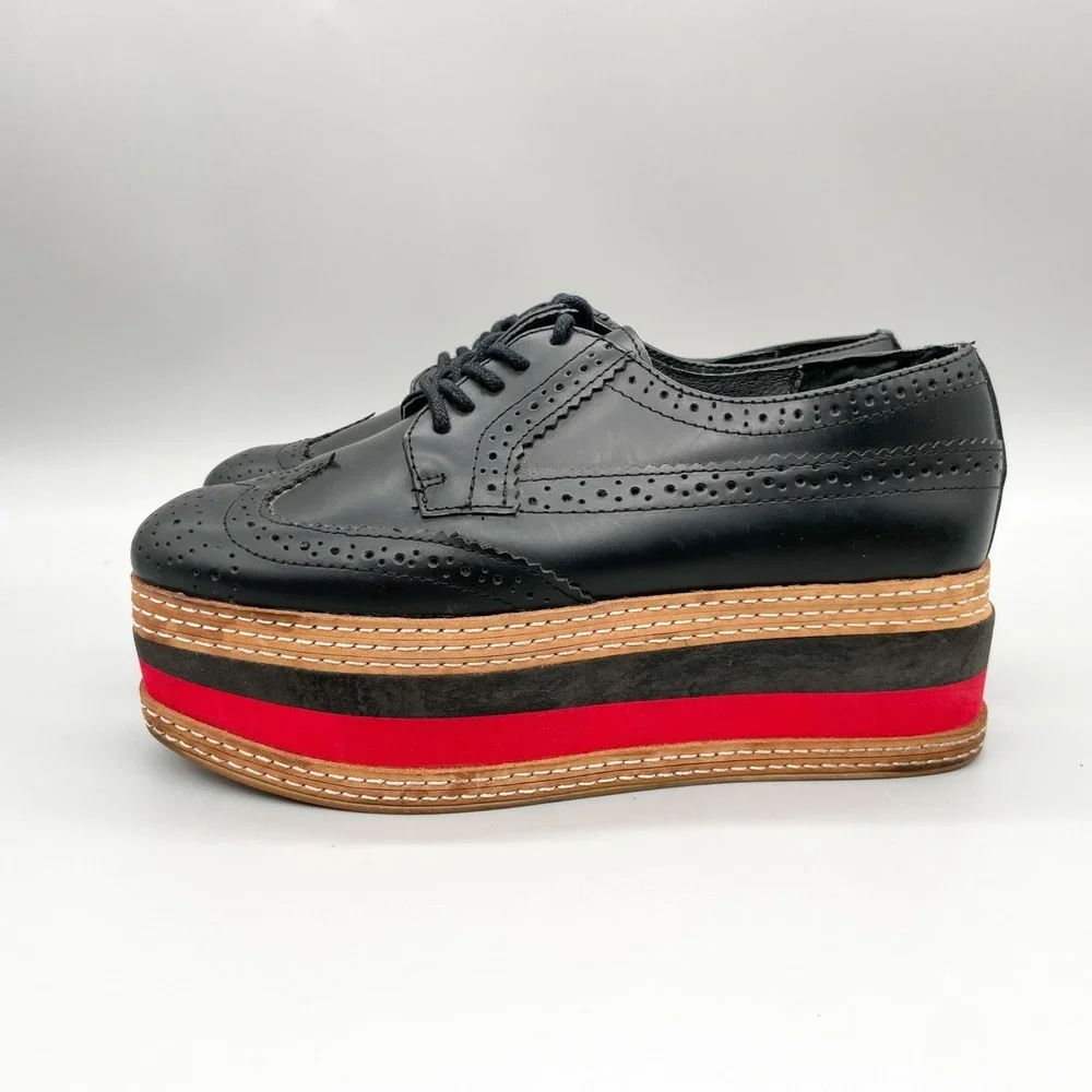 Jeffrey Campbell Ad Long Platform Wingtip Brogue Oxfords Womens 7.5M Black 90s